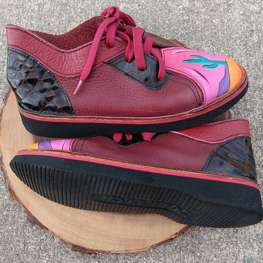 Soletech Leather Burgundy Artistic Women's Shoes Sz 9 Artsy Whimsy Hippie Boho - Picture 5 of 7